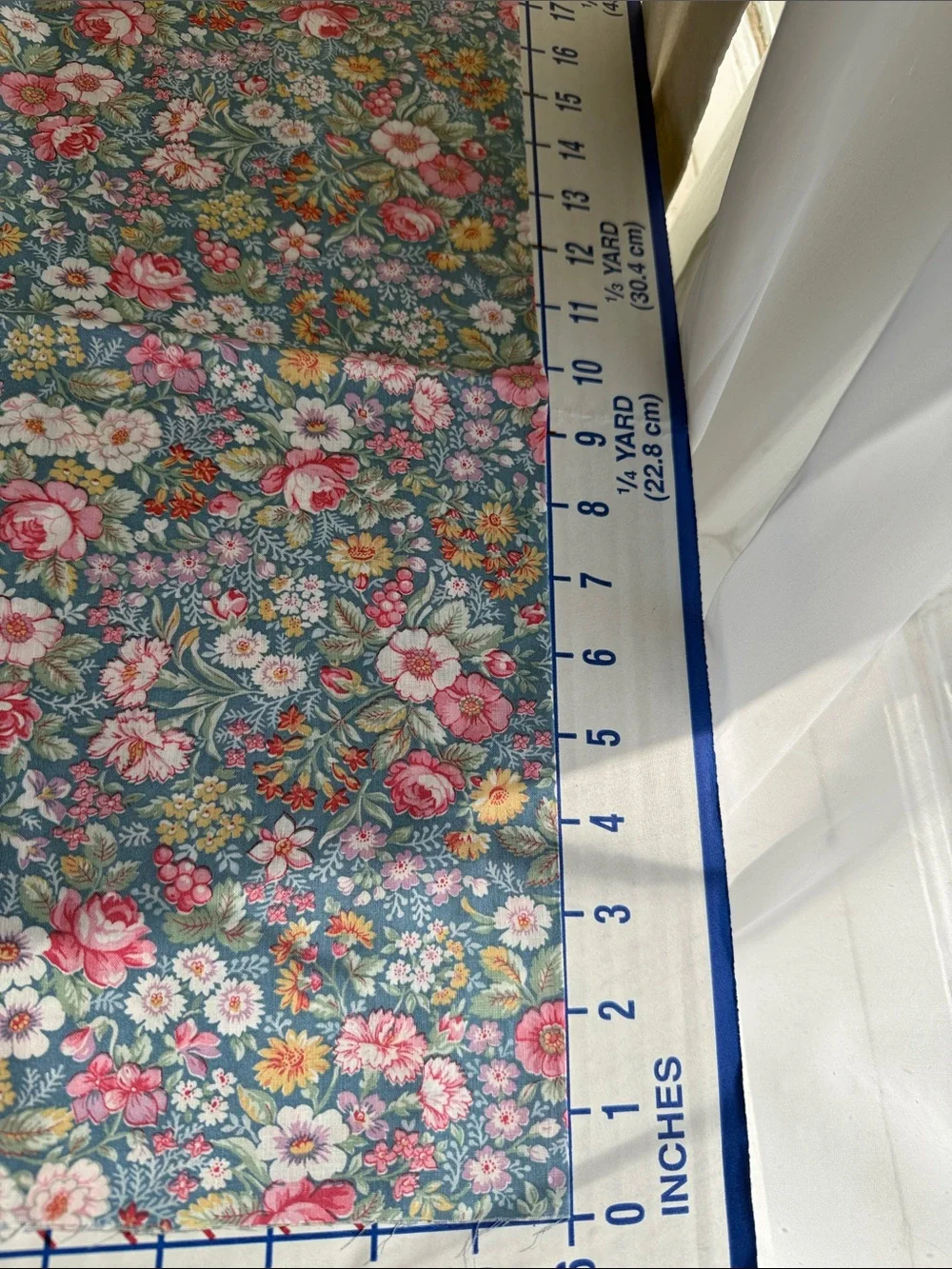Vintage 1980s Floral Fabric 1 Yard x 44 Teal Pink Roses English Garden Cotton